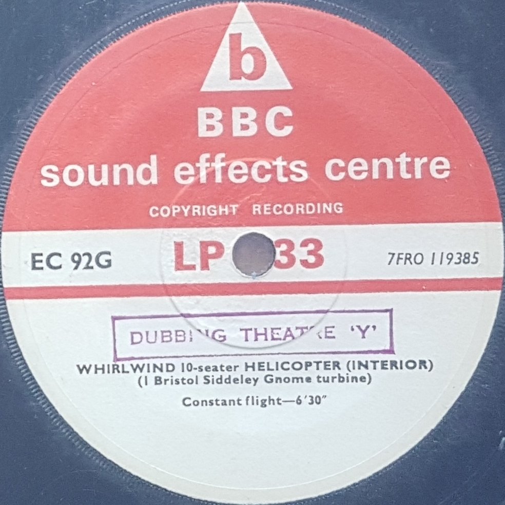 EC 92G Whirlwind 10-seater helicopter (Interior) (1 Bristol Siddeley Gnome turbine) Not registered from the BBC records and Tapes library Label